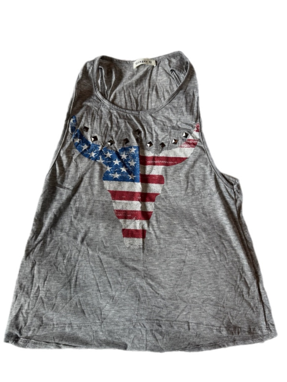 Ginger G Grey Tank with American Flag Bull Graphic - Picture 3 of 7